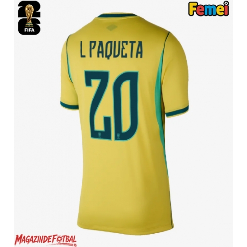 Brazilia Lucas Paqueta #20 Echipament de Fotbal Replică Mondial 2026 Femei Acasa Brazilia Lucas Paqueta #20 Echipament de Fotbal Replică Mondial 2026 Femei Acasa